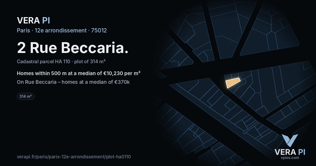 2 Rue Beccaria, 12e arrondissement at night – the plot lit, the parcels around coloured by the prices near them