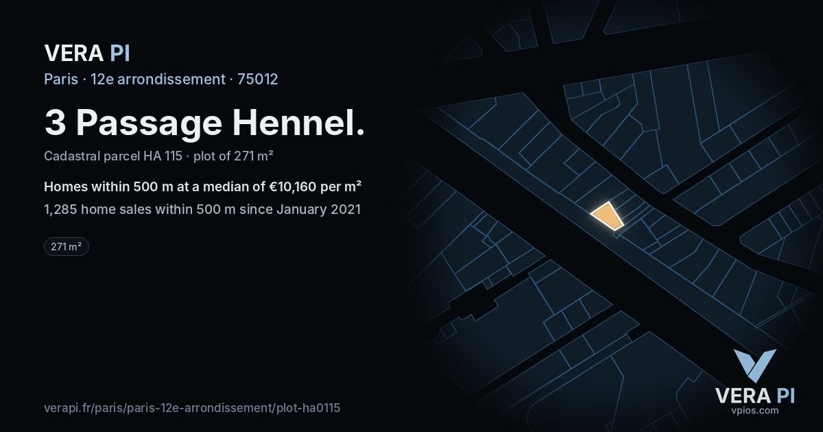 3 Passage Hennel, 12e arrondissement at night – the plot lit, the parcels around coloured by the prices near them