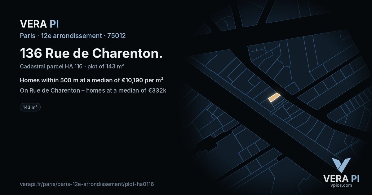 136 Rue de Charenton, 12e arrondissement at night – the plot lit, the parcels around coloured by the prices near them