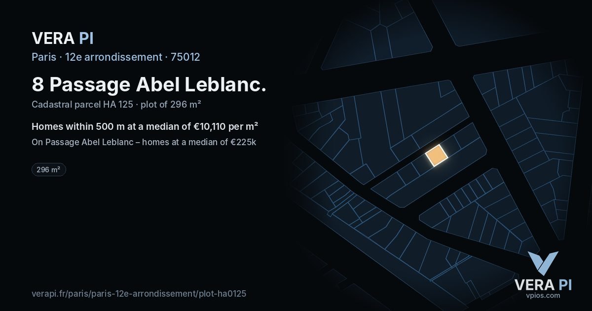 8 Passage Abel Leblanc, 12e arrondissement at night – the plot lit, the parcels around coloured by the prices near them