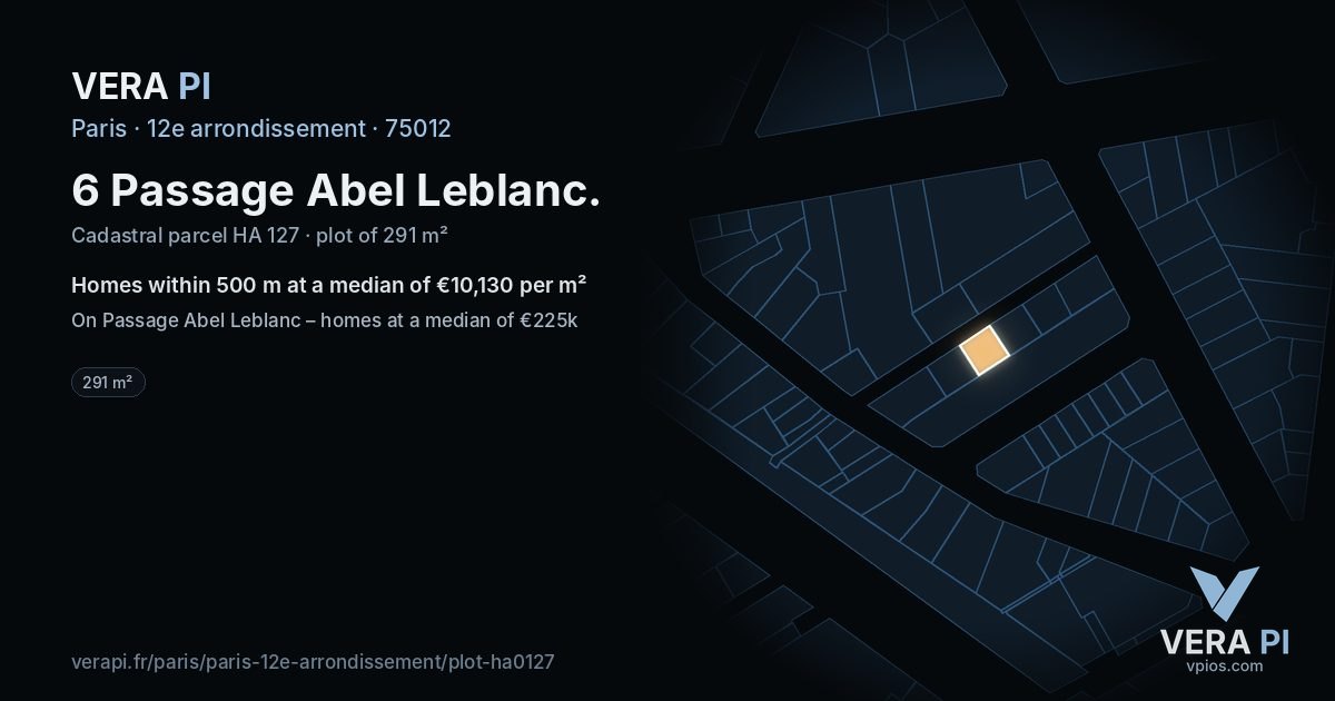 6 Passage Abel Leblanc, 12e arrondissement at night – the plot lit, the parcels around coloured by the prices near them