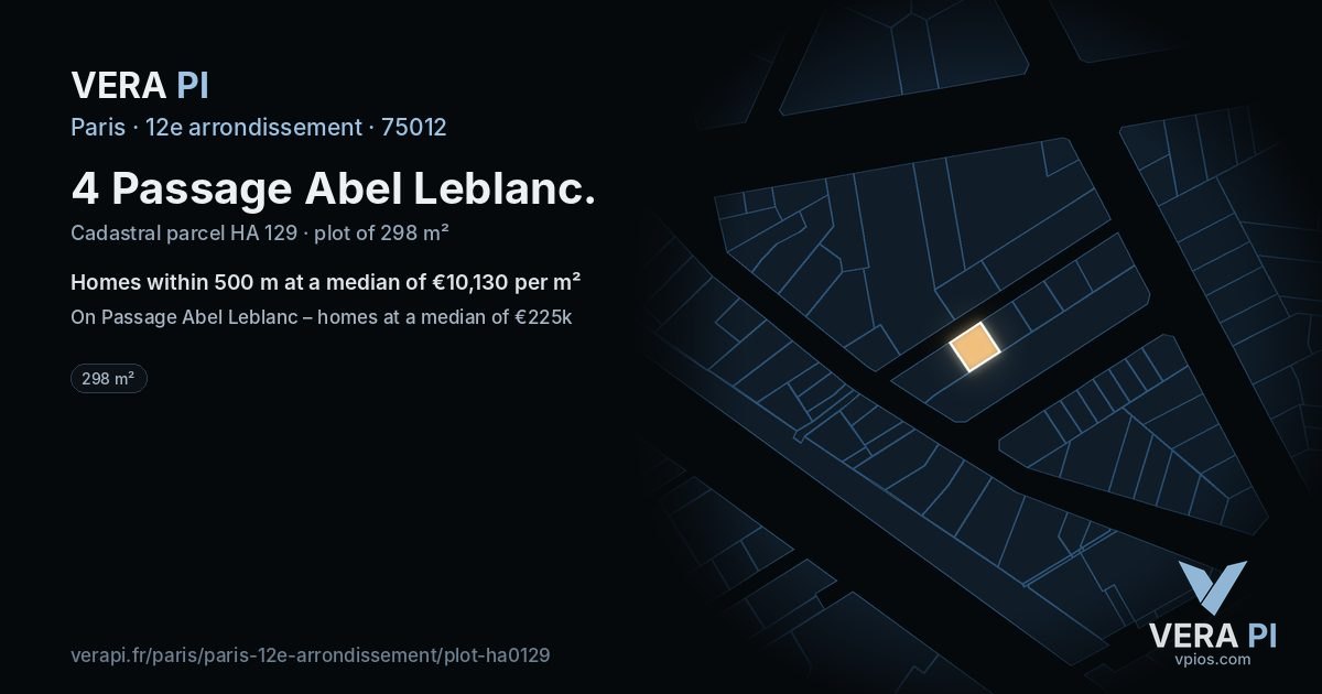 4 Passage Abel Leblanc, 12e arrondissement at night – the plot lit, the parcels around coloured by the prices near them