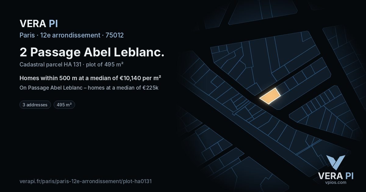 2 Passage Abel Leblanc, 12e arrondissement at night – the plot lit, the parcels around coloured by the prices near them