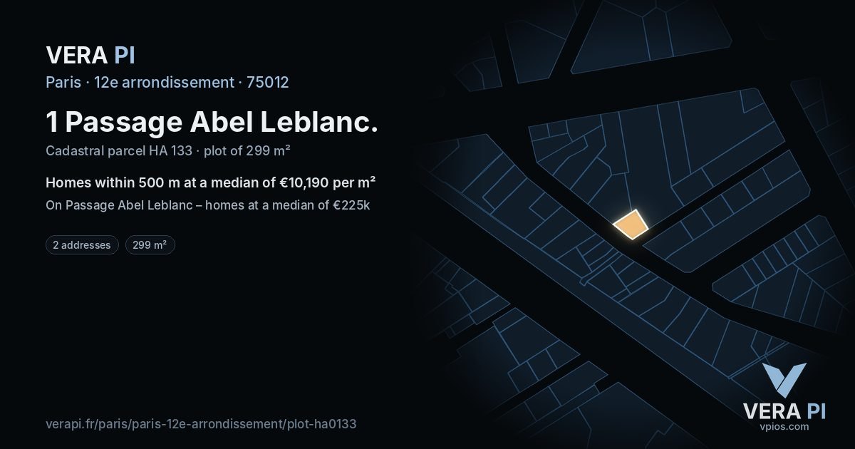 1 Passage Abel Leblanc, 12e arrondissement at night – the plot lit, the parcels around coloured by the prices near them