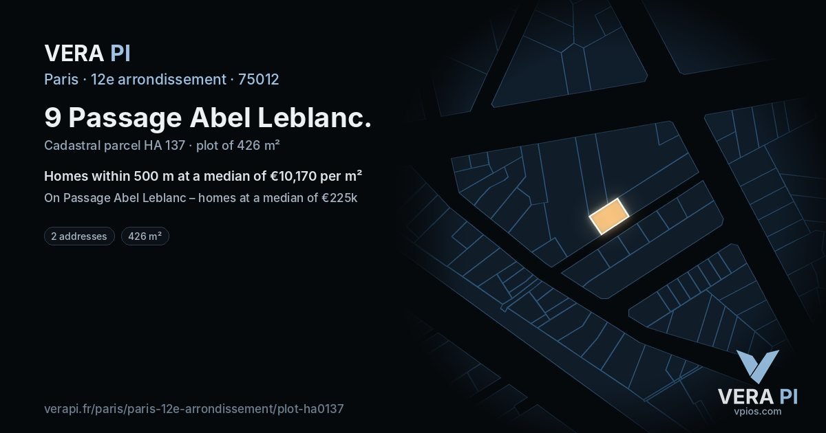 9 Passage Abel Leblanc, 12e arrondissement at night – the plot lit, the parcels around coloured by the prices near them