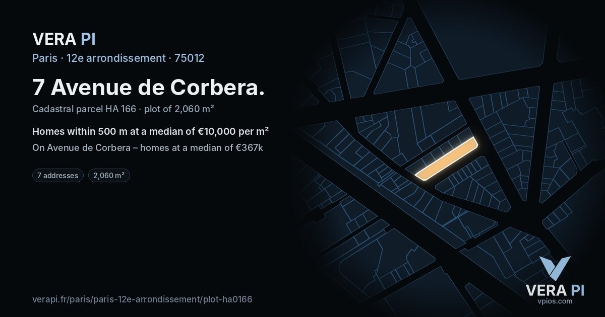 7 Avenue de Corbera, 12e arrondissement at night – the plot lit, the parcels around coloured by the prices near them