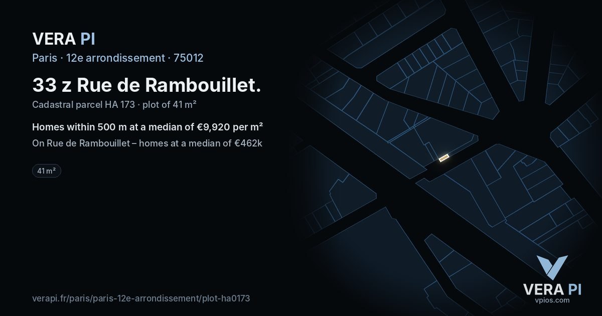 33 z Rue de Rambouillet, 12e arrondissement at night – the plot lit, the parcels around coloured by the prices near them