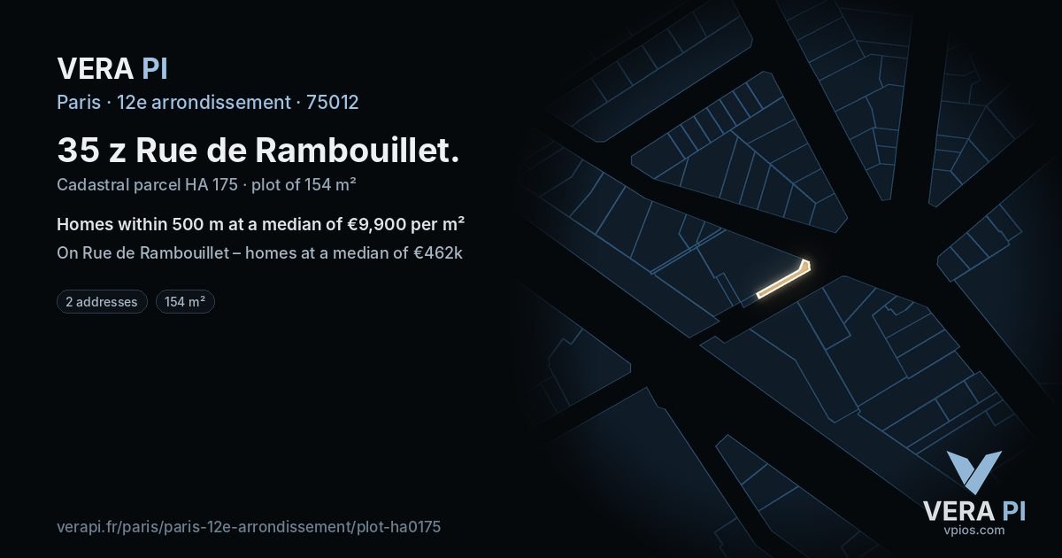 35 z Rue de Rambouillet, 12e arrondissement at night – the plot lit, the parcels around coloured by the prices near them