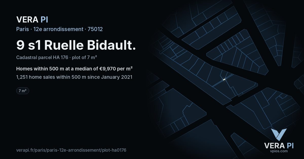 9 s1 Ruelle Bidault, 12e arrondissement at night – the plot lit, the parcels around coloured by the prices near them