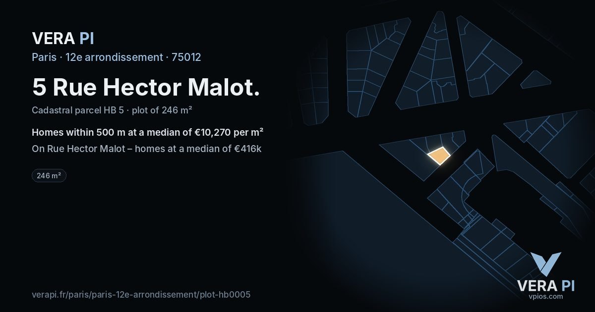 5 Rue Hector Malot, 12e arrondissement at night – the plot lit, the parcels around coloured by the prices near them