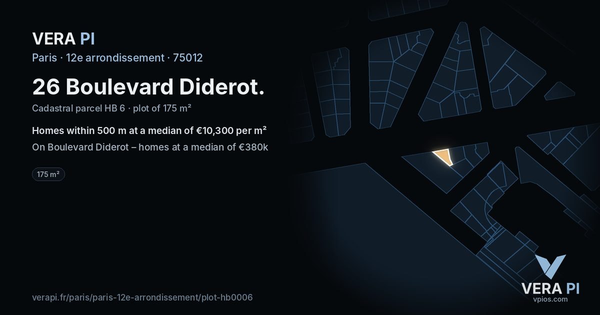 26 Boulevard Diderot, 12e arrondissement at night – the plot lit, the parcels around coloured by the prices near them