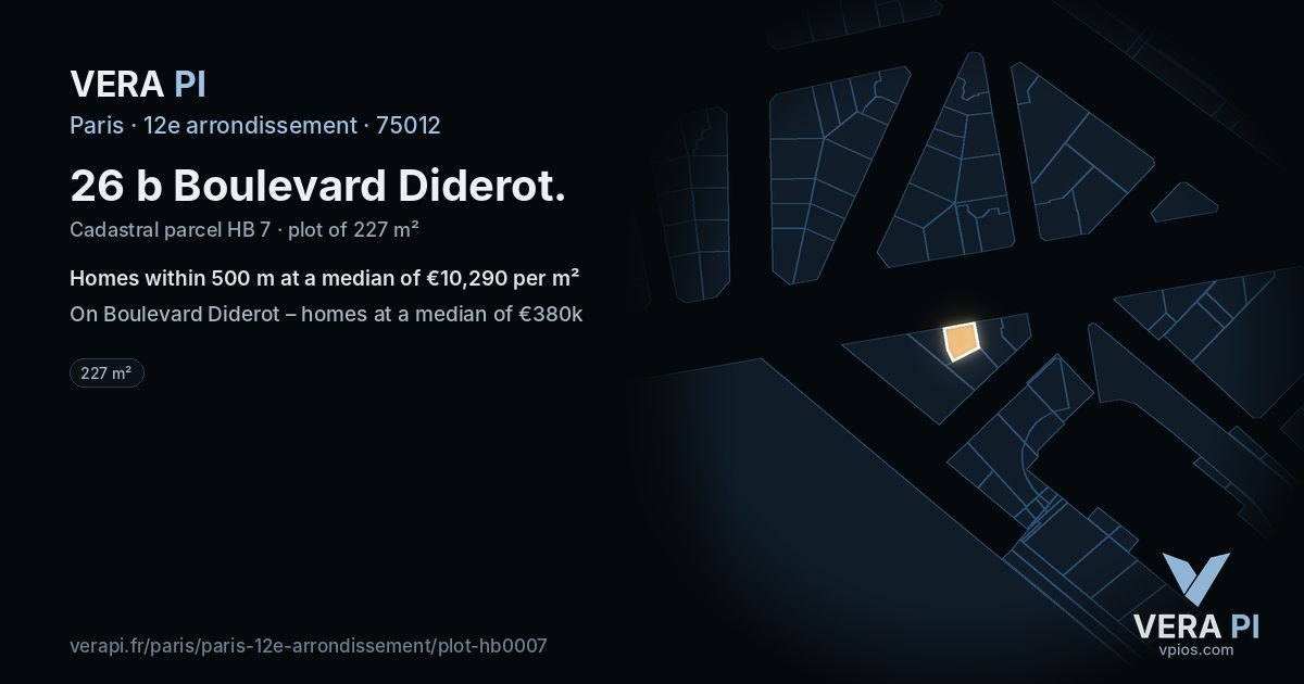 26 b Boulevard Diderot, 12e arrondissement at night – the plot lit, the parcels around coloured by the prices near them