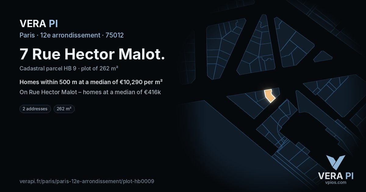 7 Rue Hector Malot, 12e arrondissement at night – the plot lit, the parcels around coloured by the prices near them