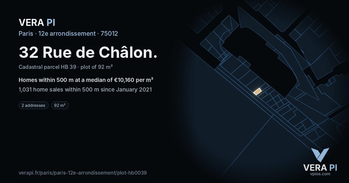 32 Rue de Châlon, 12e arrondissement at night – the plot lit, the parcels around coloured by the prices near them