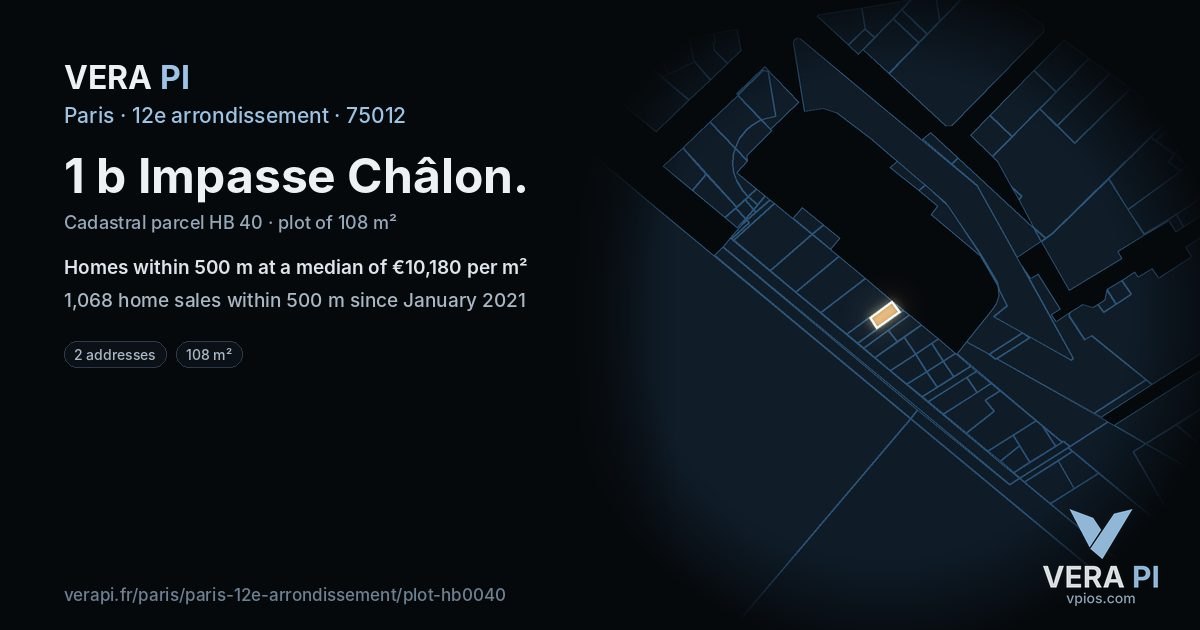 1 b Impasse Châlon, 12e arrondissement at night – the plot lit, the parcels around coloured by the prices near them