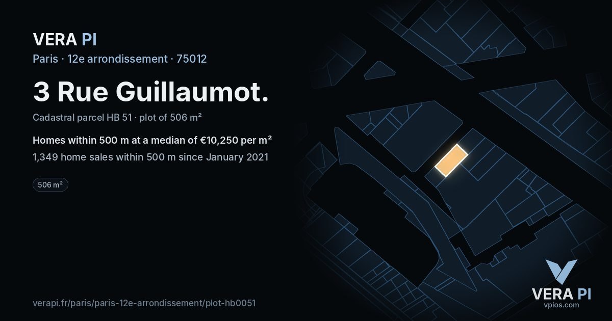 3 Rue Guillaumot, 12e arrondissement at night – the plot lit, the parcels around coloured by the prices near them