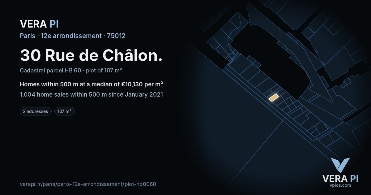 30 Rue de Châlon, 12e arrondissement at night – the plot lit, the parcels around coloured by the prices near them