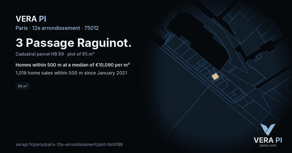 3 Passage Raguinot, 12e arrondissement at night – the plot lit, the parcels around coloured by the prices near them