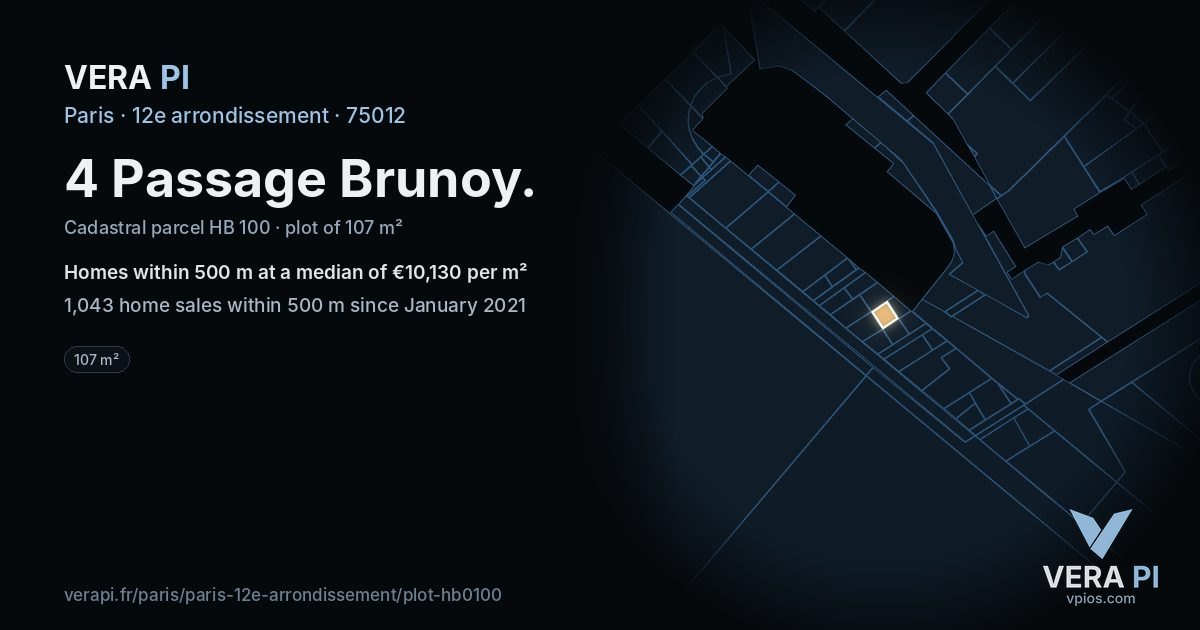 4 Passage Brunoy, 12e arrondissement at night – the plot lit, the parcels around coloured by the prices near them
