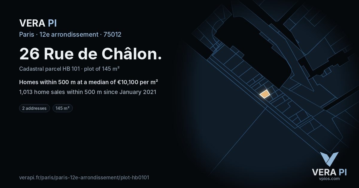 26 Rue de Châlon, 12e arrondissement at night – the plot lit, the parcels around coloured by the prices near them