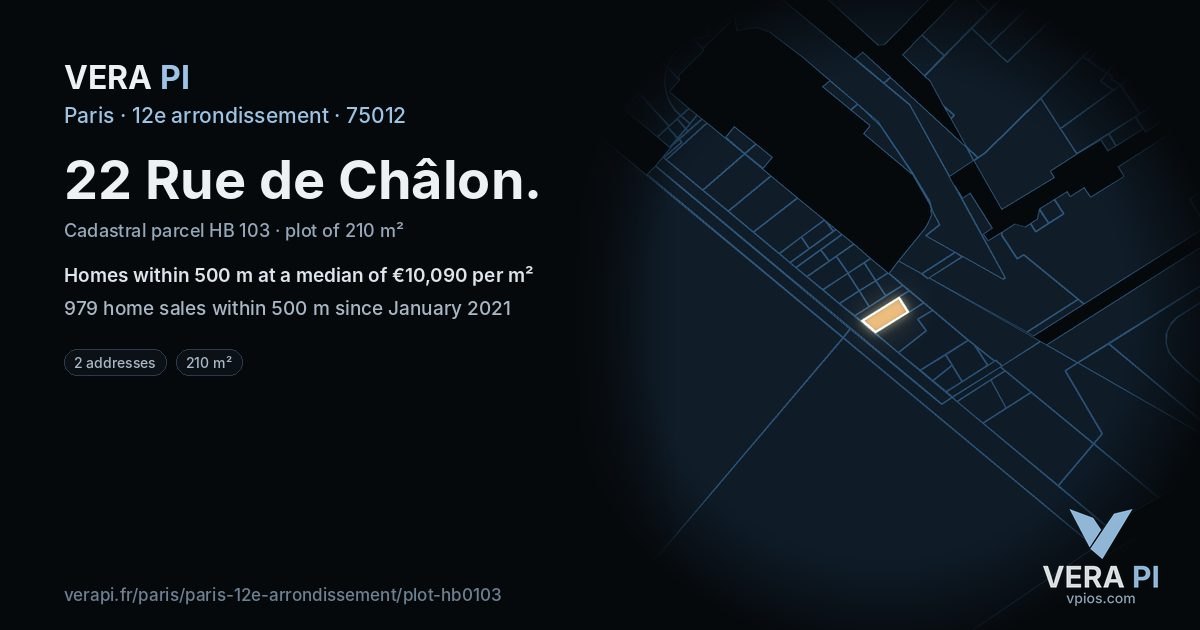 22 Rue de Châlon, 12e arrondissement at night – the plot lit, the parcels around coloured by the prices near them