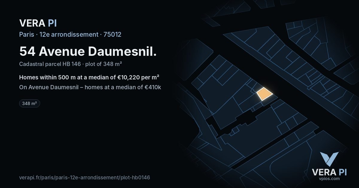 54 Avenue Daumesnil, 12e arrondissement at night – the plot lit, the parcels around coloured by the prices near them