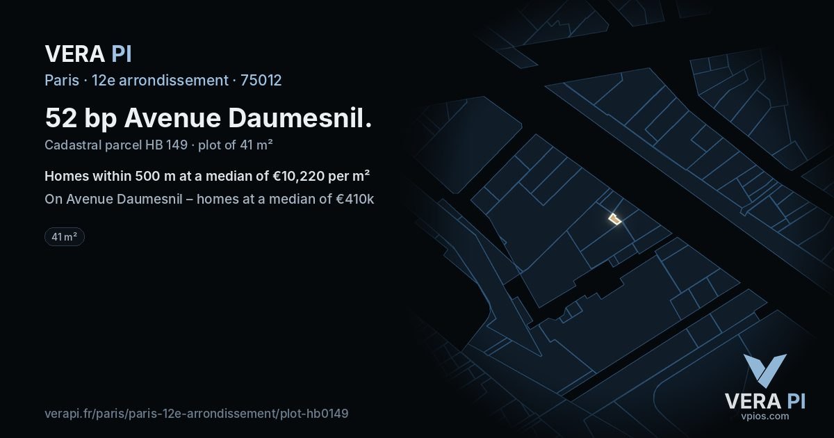 52 bp Avenue Daumesnil, 12e arrondissement at night – the plot lit, the parcels around coloured by the prices near them