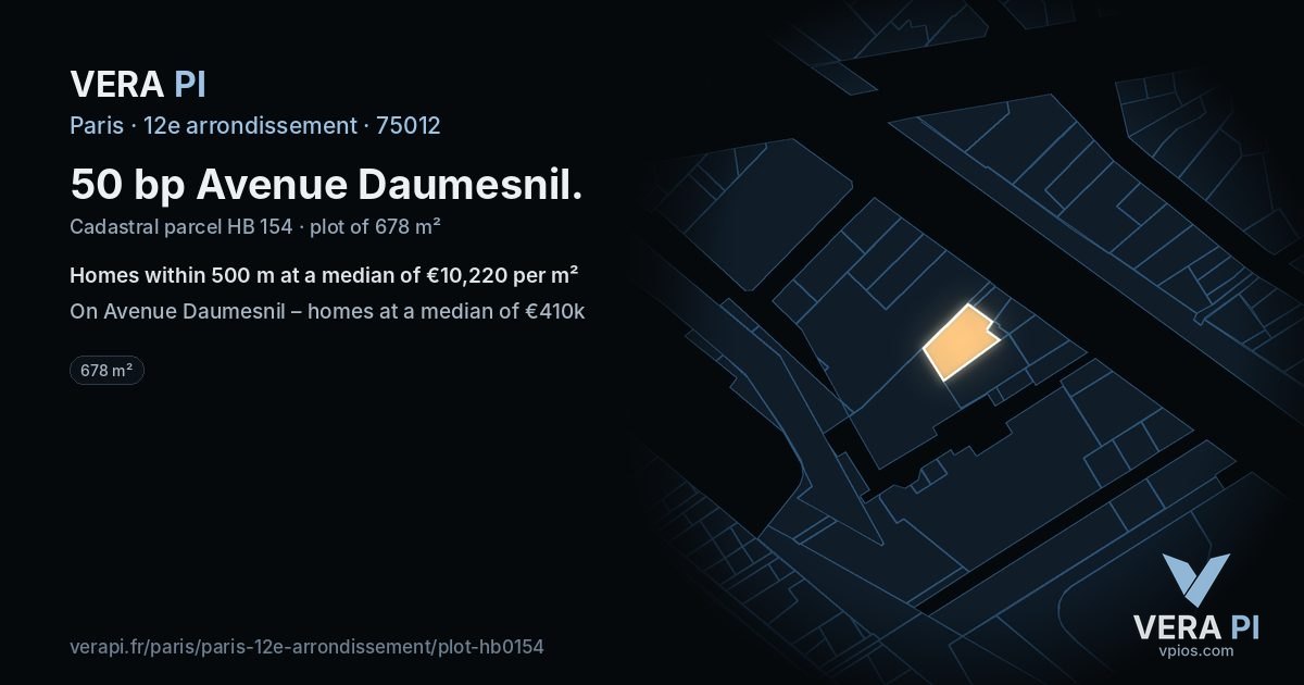 50 bp Avenue Daumesnil, 12e arrondissement at night – the plot lit, the parcels around coloured by the prices near them