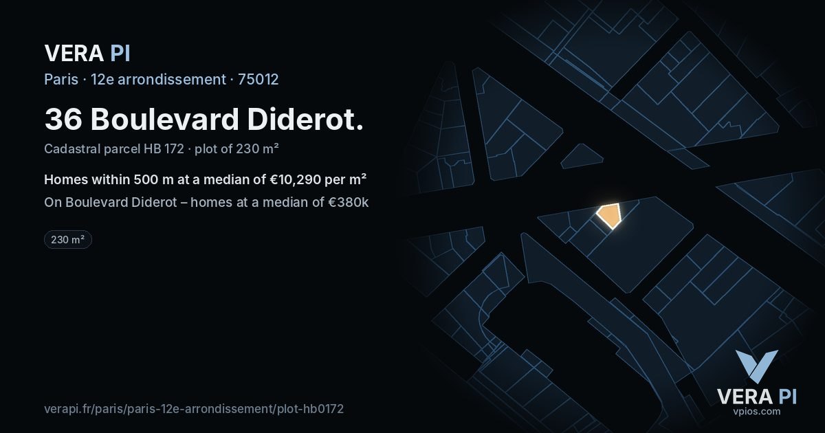 36 Boulevard Diderot, 12e arrondissement at night – the plot lit, the parcels around coloured by the prices near them