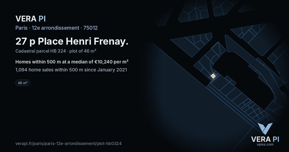 27 p Place Henri Frenay, 12e arrondissement at night – the plot lit, the parcels around coloured by the prices near them