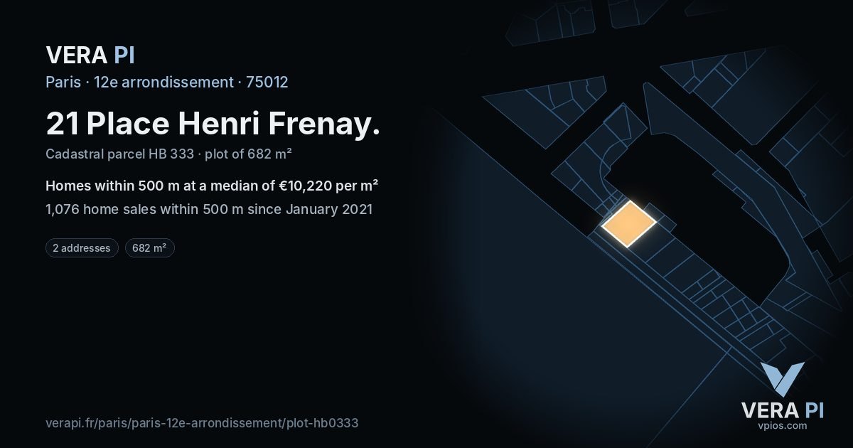 21 Place Henri Frenay, 12e arrondissement at night – the plot lit, the parcels around coloured by the prices near them