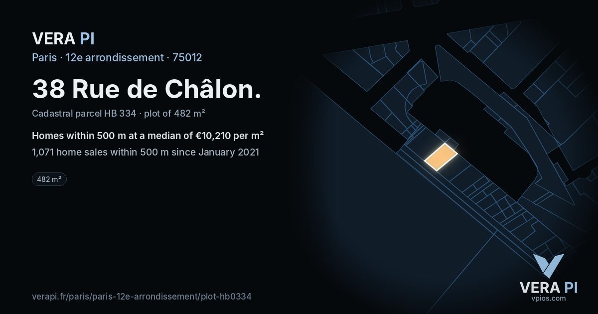 38 Rue de Châlon, 12e arrondissement at night – the plot lit, the parcels around coloured by the prices near them