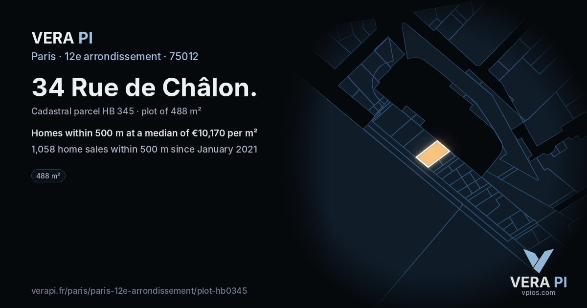 34 Rue de Châlon, 12e arrondissement at night – the plot lit, the parcels around coloured by the prices near them