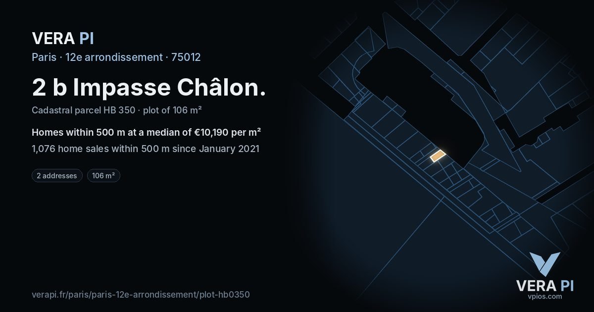 2 b Impasse Châlon, 12e arrondissement at night – the plot lit, the parcels around coloured by the prices near them