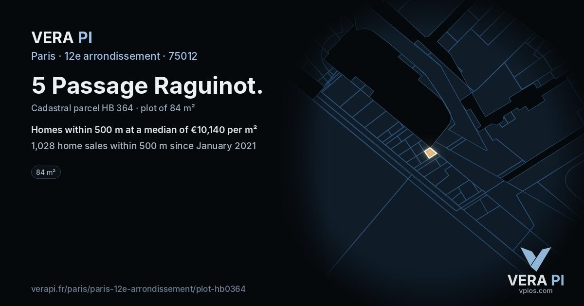 5 Passage Raguinot, 12e arrondissement at night – the plot lit, the parcels around coloured by the prices near them