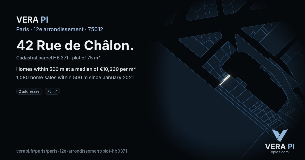 42 Rue de Châlon, 12e arrondissement at night – the plot lit, the parcels around coloured by the prices near them