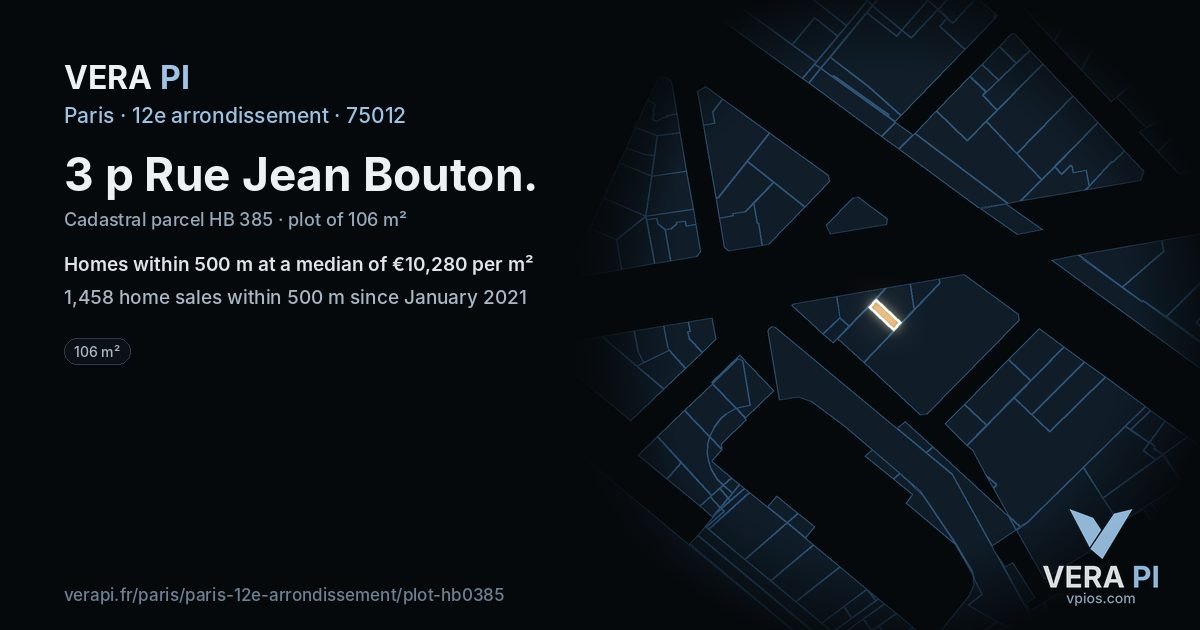 3 p Rue Jean Bouton, 12e arrondissement at night – the plot lit, the parcels around coloured by the prices near them