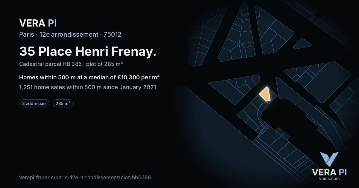 35 Place Henri Frenay, 12e arrondissement at night – the plot lit, the parcels around coloured by the prices near them