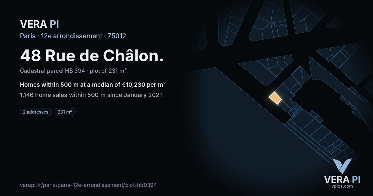 48 Rue de Châlon, 12e arrondissement at night – the plot lit, the parcels around coloured by the prices near them
