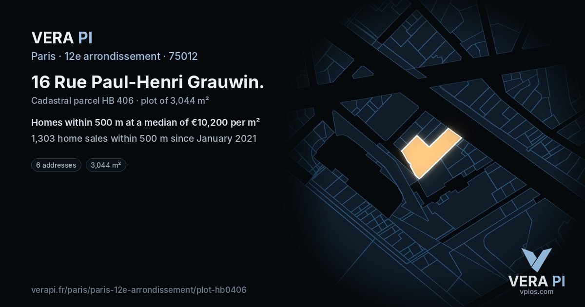 16 Rue Paul-Henri Grauwin, 12e arrondissement at night – the plot lit, the parcels around coloured by the prices near them