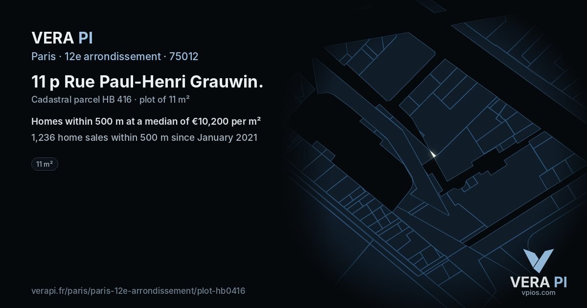 11 p Rue Paul-Henri Grauwin, 12e arrondissement at night – the plot lit, the parcels around coloured by the prices near them