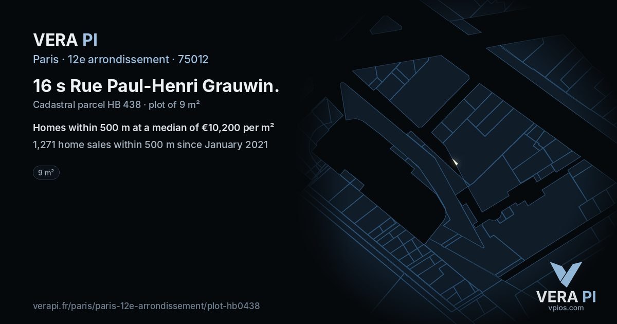 16 s Rue Paul-Henri Grauwin, 12e arrondissement at night – the plot lit, the parcels around coloured by the prices near them
