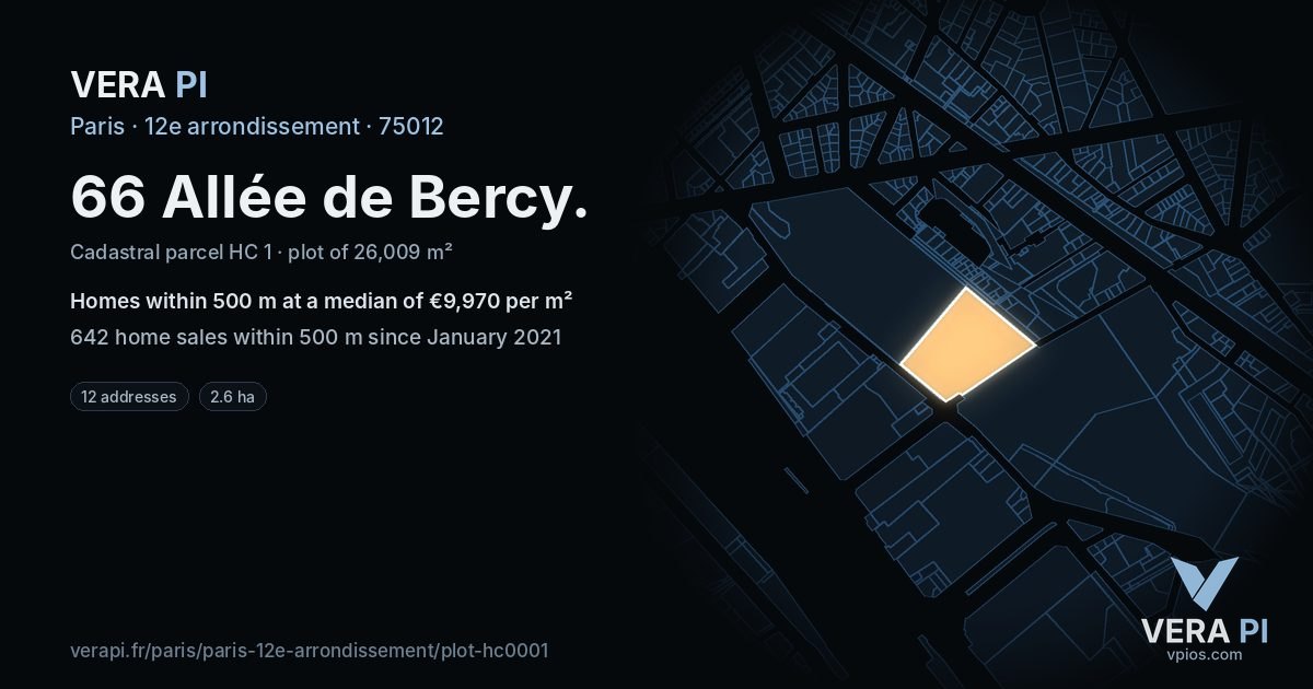 66 Allée de Bercy, 12e arrondissement at night – the plot lit, the parcels around coloured by the prices near them