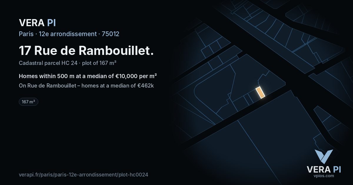 17 Rue de Rambouillet, 12e arrondissement at night – the plot lit, the parcels around coloured by the prices near them