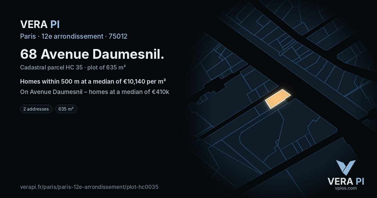 68 Avenue Daumesnil, 12e arrondissement at night – the plot lit, the parcels around coloured by the prices near them