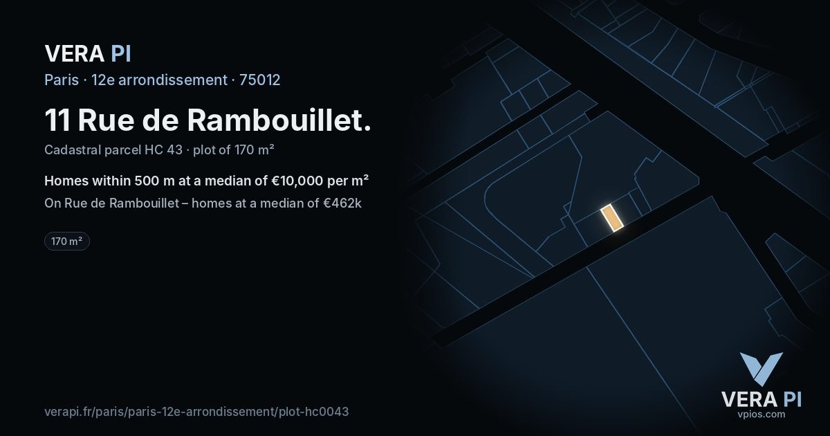 11 Rue de Rambouillet, 12e arrondissement at night – the plot lit, the parcels around coloured by the prices near them