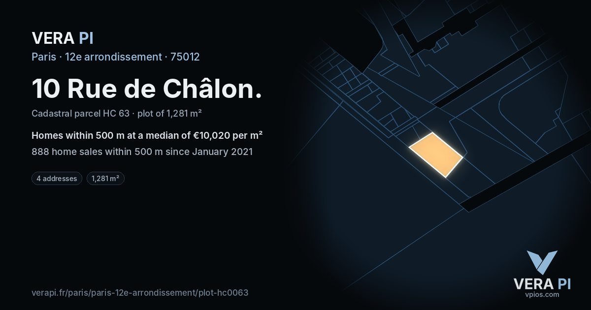 10 Rue de Châlon, 12e arrondissement at night – the plot lit, the parcels around coloured by the prices near them