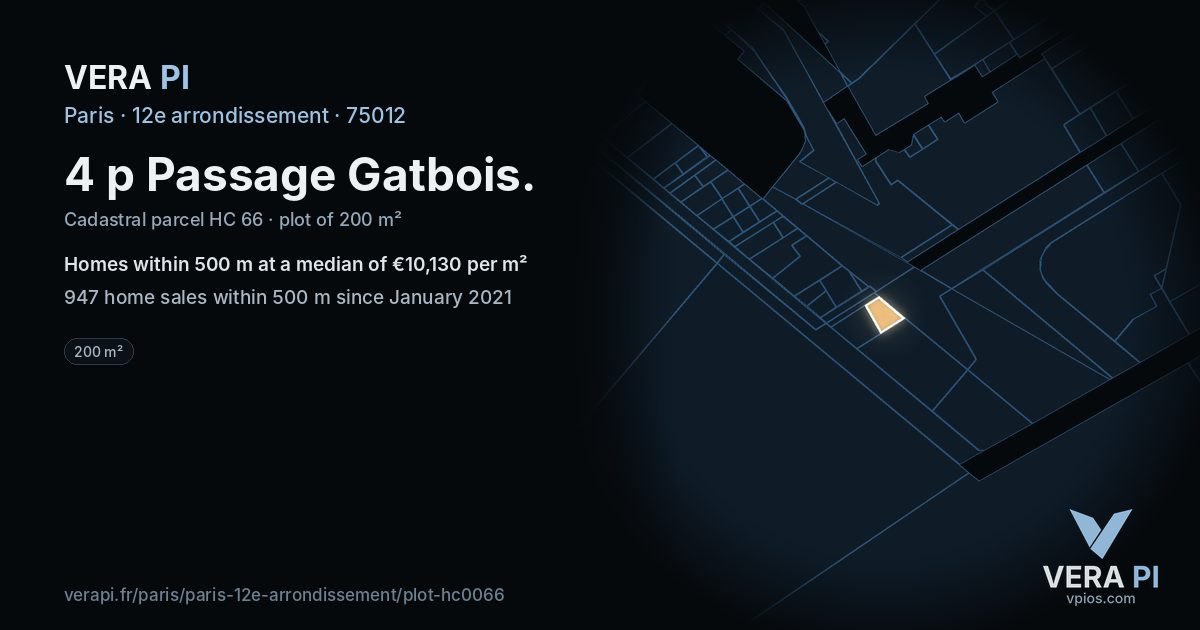 4 p Passage Gatbois, 12e arrondissement at night – the plot lit, the parcels around coloured by the prices near them