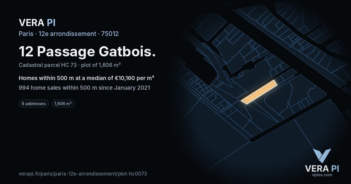 12 Passage Gatbois, 12e arrondissement at night – the plot lit, the parcels around coloured by the prices near them