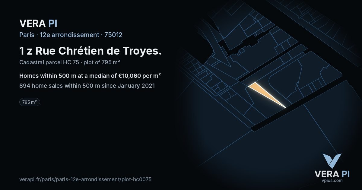 1 z Rue Chrétien de Troyes, 12e arrondissement at night – the plot lit, the parcels around coloured by the prices near them